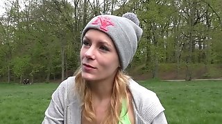 blonde,blowjob,couple,forest,hardcore,interracial,natural tits,nature,reality,tattoo,thong,
